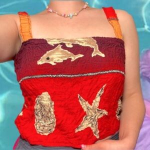 COCONUT GIRL SUMMER BEACHY SUNSET DOLPHIN STARFISH SCRUNCHY TOP